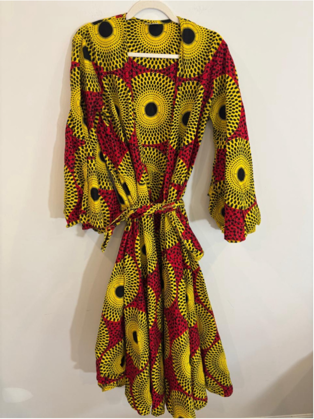 Women's Neelam Robe One Size Yellow Red African Print Wrap Sleepwear #C83